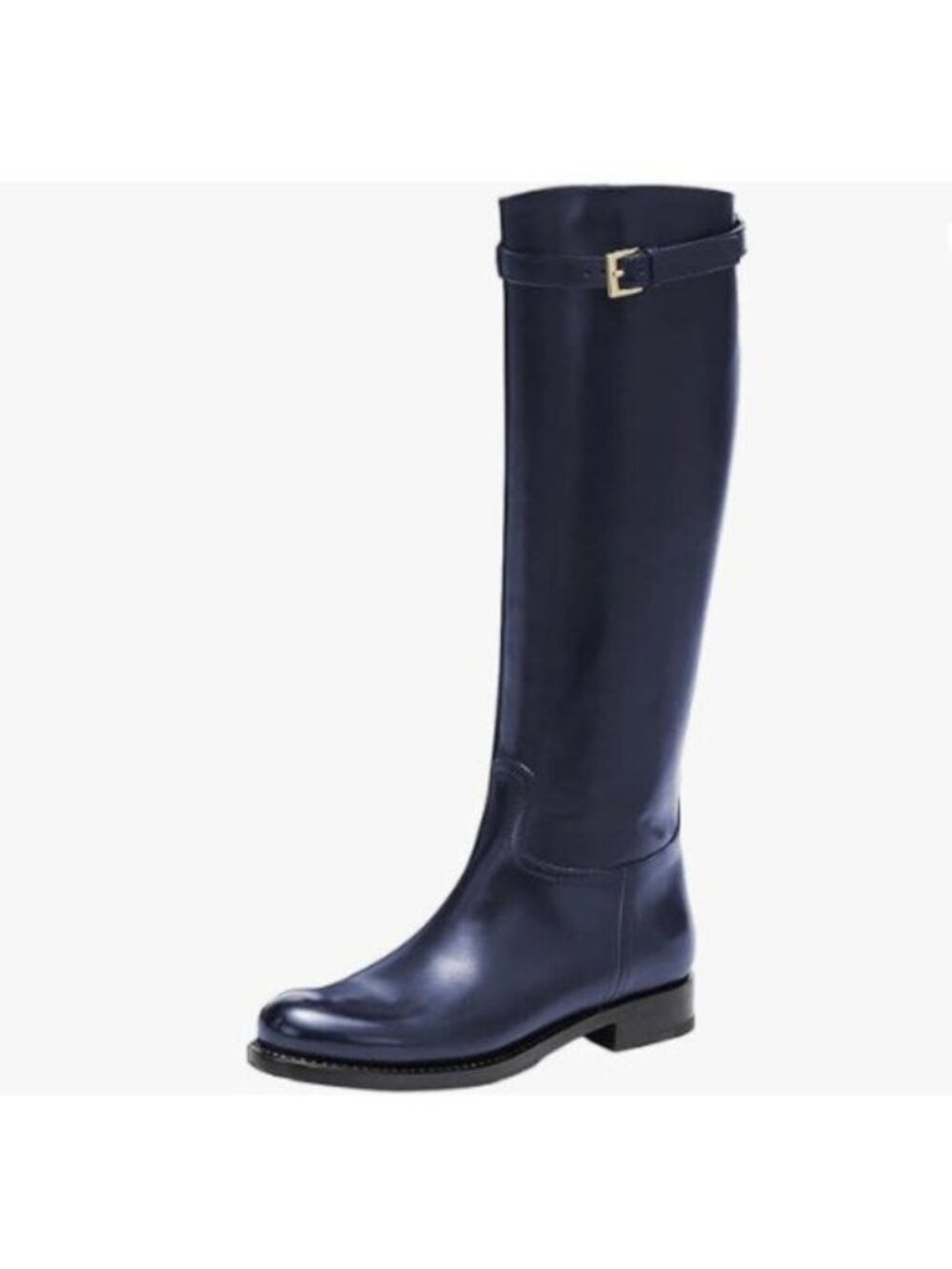 FSJ Women Regular Round Toe Flat Riding Knee High Boots Wide Calf Buckled Blue